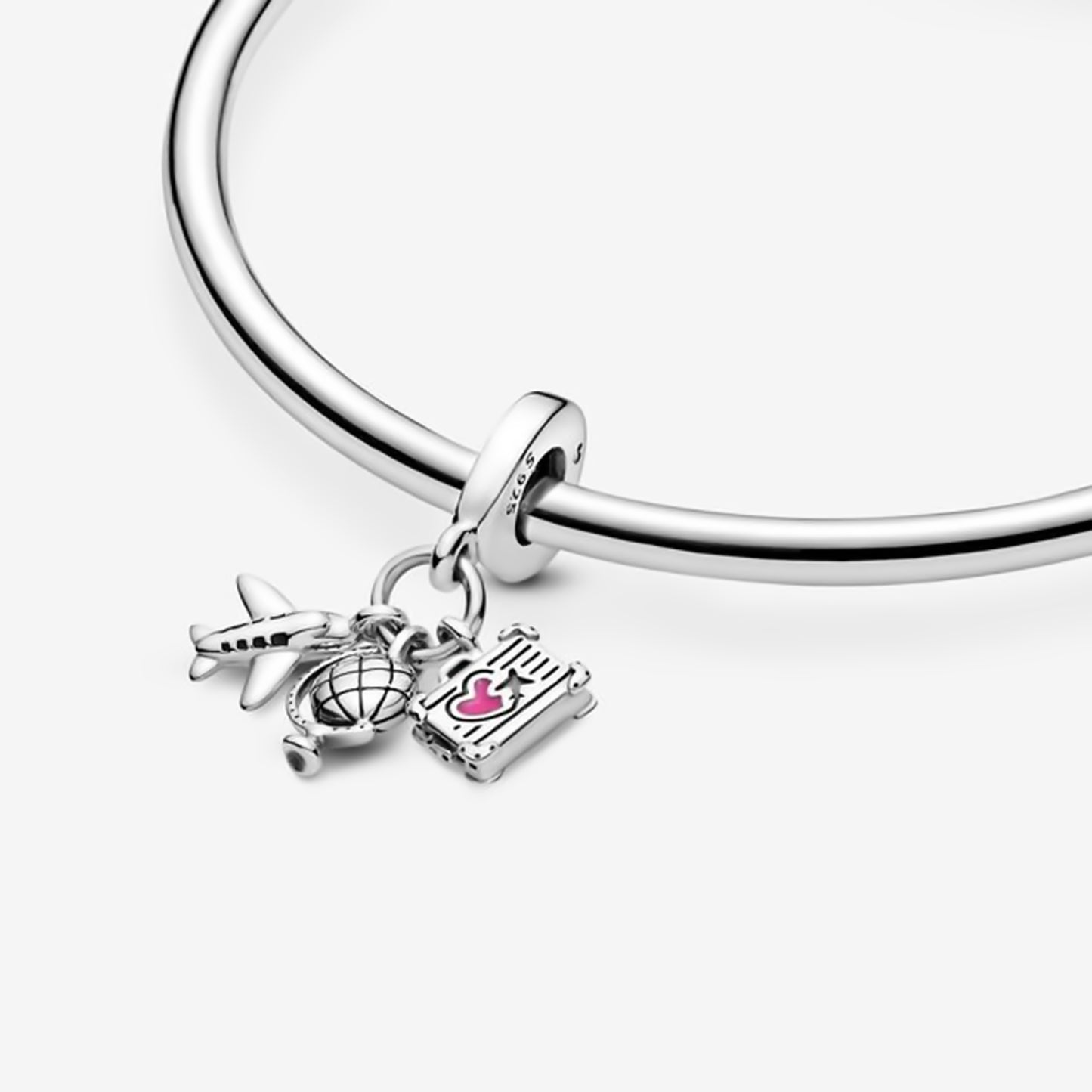 MariaFonte Charm Ciondolo Aereo Mappamondo Valigia Viaggio Argento 925 con Zirconia Compatibile con Collane e Bracciali