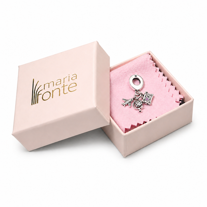 MariaFonte Charm Ciondolo Aereo Mappamondo Valigia Viaggio Argento 925 con Zirconia Compatibile con Collane e Bracciali