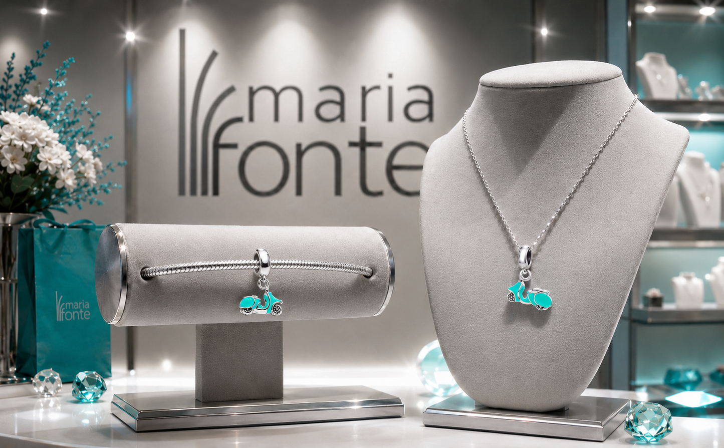 MariaFonte Bead Charm Ciondolo Vespa Scooter Moto Turchese in Argento 925 Compatibile con Collane e Bracciali