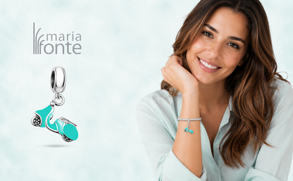 MariaFonte Bead Charm Ciondolo Vespa Scooter Moto Turchese in Argento 925 Compatibile con Collane e Bracciali