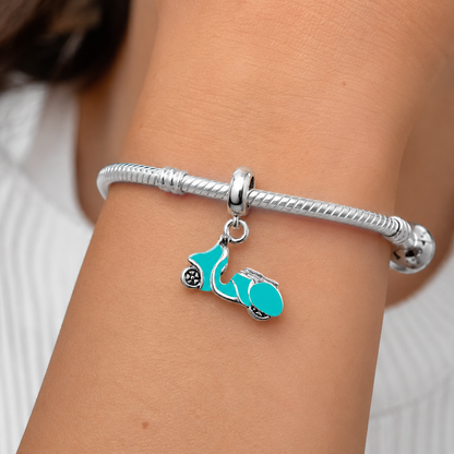 MariaFonte Bead Charm Ciondolo Vespa Scooter Moto Turchese in Argento 925 Compatibile con Collane e Bracciali