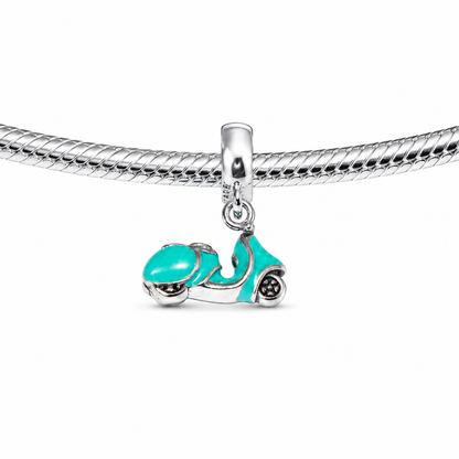 MariaFonte Bead Charm Ciondolo Vespa Scooter Moto Turchese in Argento 925 Compatibile con Collane e Bracciali