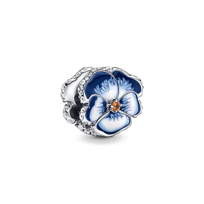 Maria Fonte Bead Charm Ciondolo Viola del Pensiero in argento 925 Compatibile con Collane e Bracciali Pandora Colore Rosa Blu e Viola
