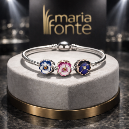 Maria Fonte Bead Charm Ciondolo Viola del Pensiero in argento 925 Compatibile con Collane e Bracciali Pandora Colore Rosa Blu e Viola
