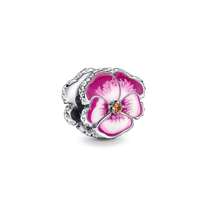 Maria Fonte Bead Charm Ciondolo Viola del Pensiero in argento 925 Compatibile con Collane e Bracciali Pandora Colore Rosa Blu e Viola