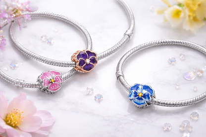 Maria Fonte Bead Charm Ciondolo Viola del Pensiero in argento 925 Compatibile con Collane e Bracciali Pandora Colore Rosa Blu e Viola