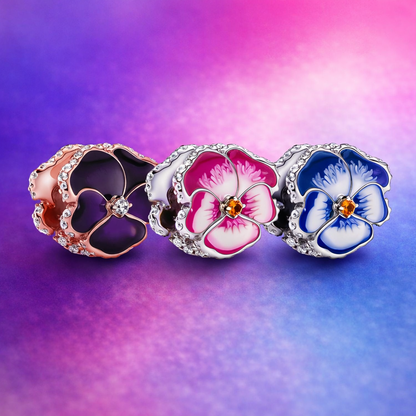 Maria Fonte Bead Charm Ciondolo Viola del Pensiero in argento 925 Compatibile con Collane e Bracciali Pandora Colore Rosa Blu e Viola