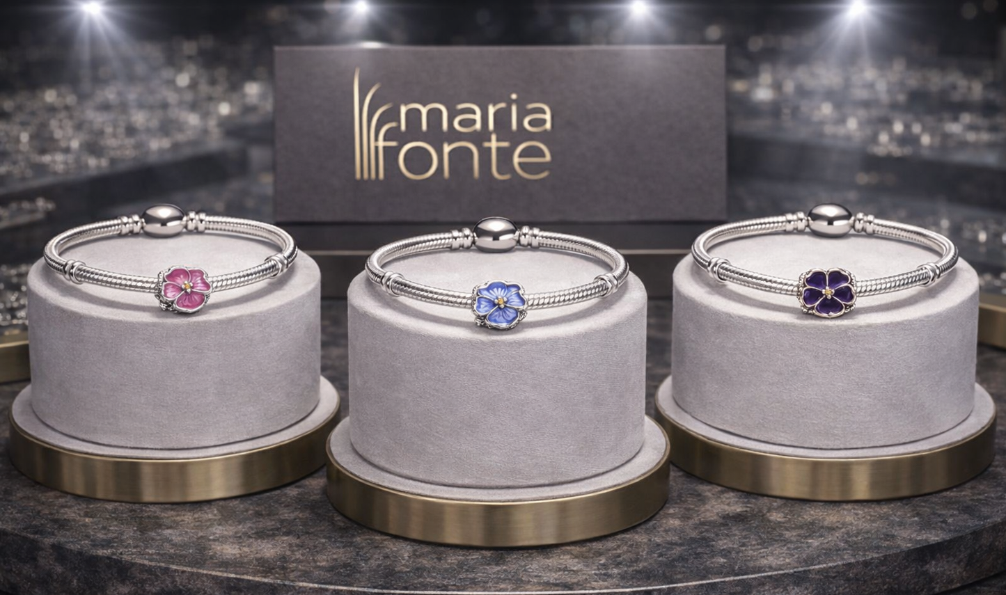 Maria Fonte Bead Charm Ciondolo Viola del Pensiero in argento 925 Compatibile con Collane e Bracciali Pandora Colore Rosa Blu e Viola