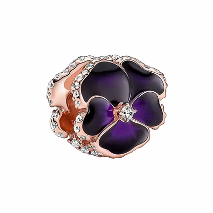 Maria Fonte Bead Charm Ciondolo Viola del Pensiero in argento 925 Compatibile con Collane e Bracciali Pandora Colore Rosa Blu e Viola