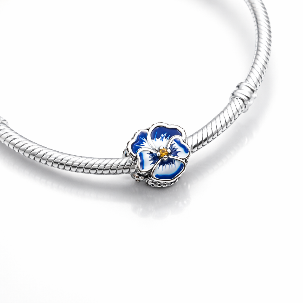 Maria Fonte Bead Charm Ciondolo Viola del Pensiero in argento 925 Compatibile con Collane e Bracciali Pandora Colore Rosa Blu e Viola