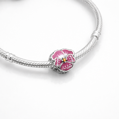 Maria Fonte Bead Charm Ciondolo Viola del Pensiero in argento 925 Compatibile con Collane e Bracciali Pandora Colore Rosa Blu e Viola