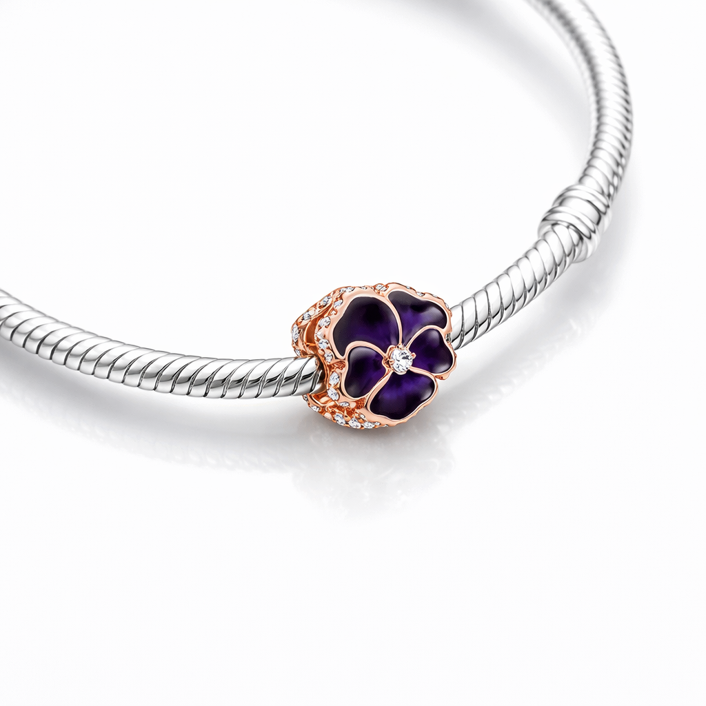 Maria Fonte Bead Charm Ciondolo Viola del Pensiero in argento 925 Compatibile con Collane e Bracciali Pandora Colore Rosa Blu e Viola
