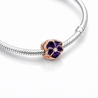 Maria Fonte Bead Charm Ciondolo Viola del Pensiero in argento 925 Compatibile con Collane e Bracciali Pandora Colore Rosa Blu e Viola