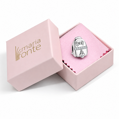 MariaFonte Charm Zaino con Fiocco e Cuore Pendente in Argento 925 con Zirconi Compatibile con Collane e Bracciali
