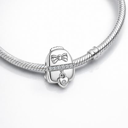 MariaFonte Charm Zaino con Fiocco e Cuore Pendente in Argento 925 con Zirconi Compatibile con Collane e Bracciali