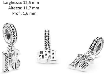 MariaFonte Bead Charm 16 Anni in Argento 925 Compatibile con Collane e Bracciali Pandora