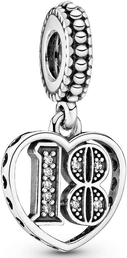MariaFonte Charm 18 Anni Argento Sterling 925 Compatibile con Collane e Bracciali Pandora