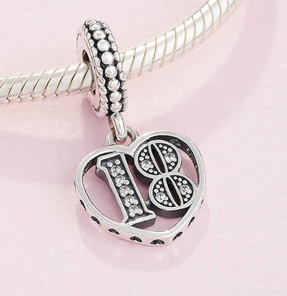 MariaFonte Charm 18 Anni Argento Sterling 925 Compatibile con Collane e Bracciali Pandora