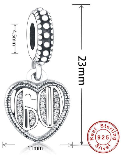 MariaFonte Bead Charm 60 Anni in Argento 925 Compatibile con Collane e Bracciali Pandora