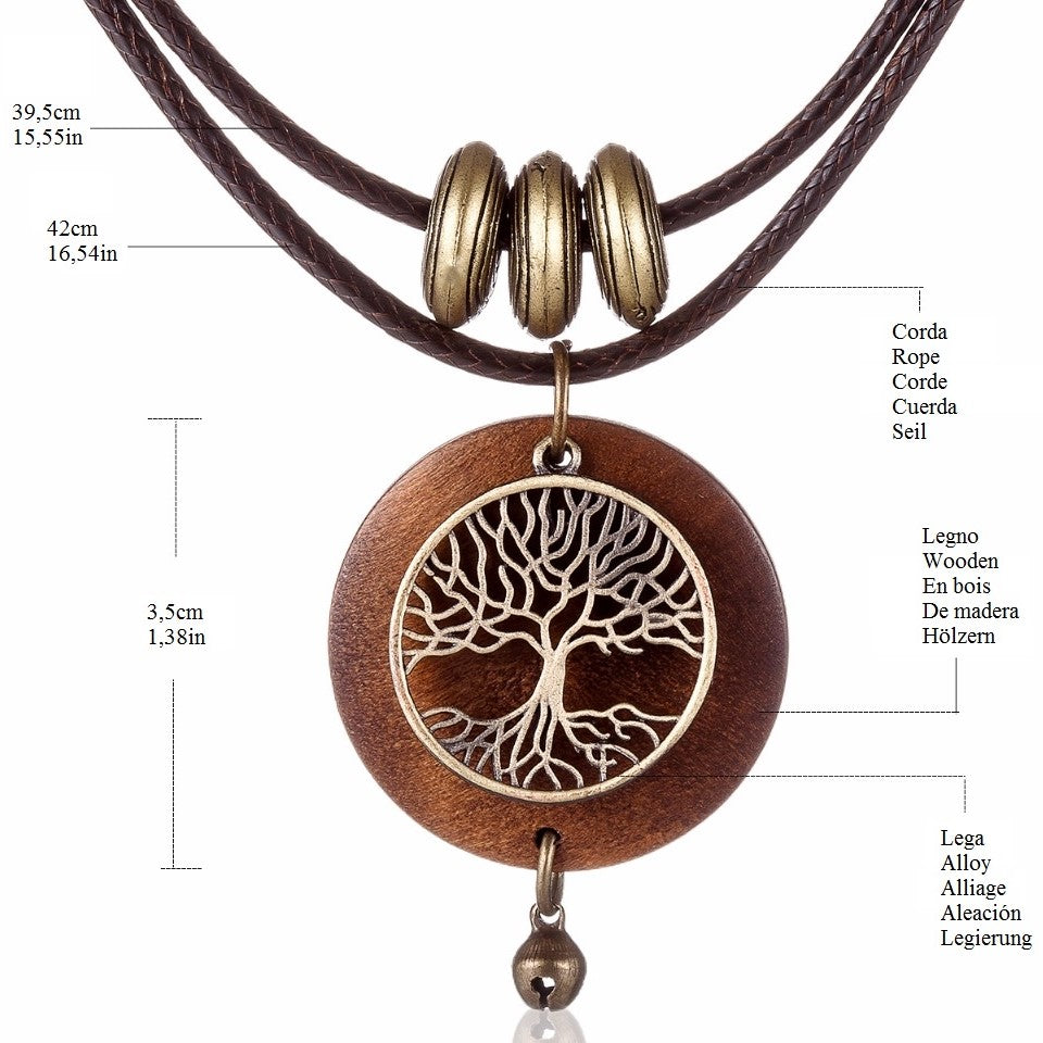 Tree of Life Necklace in Wood and Alloy