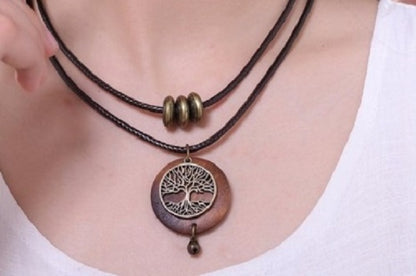 Tree of Life Necklace in Wood and Alloy