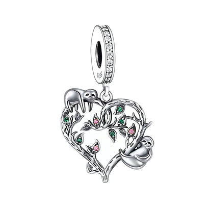 Maria Fonte Bead Charm Cuore Albero Rami Foglie Bradipo in Argento 925 con Zirconia Compatibile con Collane e Bracciali Pandora