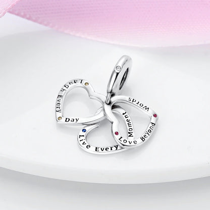 Maria Fonte Bead Charm Cuore Triplo in Argento 925 con Zirconia Compatibile con Collane e Bracciali Pandora