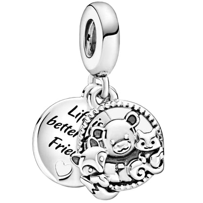 MariaFonte Charm Ciondolo Animaletti Amicizia Volpe Orsetto Scoiattolo Argento 925 Compatibile con Collane e Bracciali Pandora