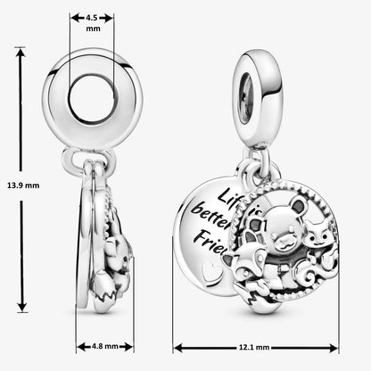 MariaFonte Charm Ciondolo Animaletti Amicizia Volpe Orsetto Scoiattolo Argento 925 Compatibile con Collane e Bracciali Pandora