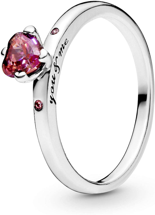 MariaFonte Anello con cuore rosso e scritta 'You and Me', in zirconia cubica in Argento Sterling 925, disponbile in 4 taglie, scegli la tua !