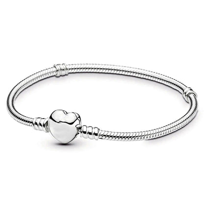 MariaFonte Bracciale Flessibile con Clip a Cuore in Argento 925 Compatibile con Charm Pandora