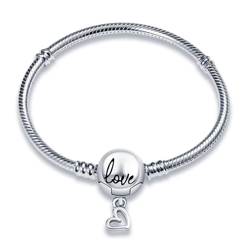 MariaFonte Bracciale Semi-Rigido in Argento 925 con Clip sferica Love Cuoricino Compatibile con Charm Pandora
