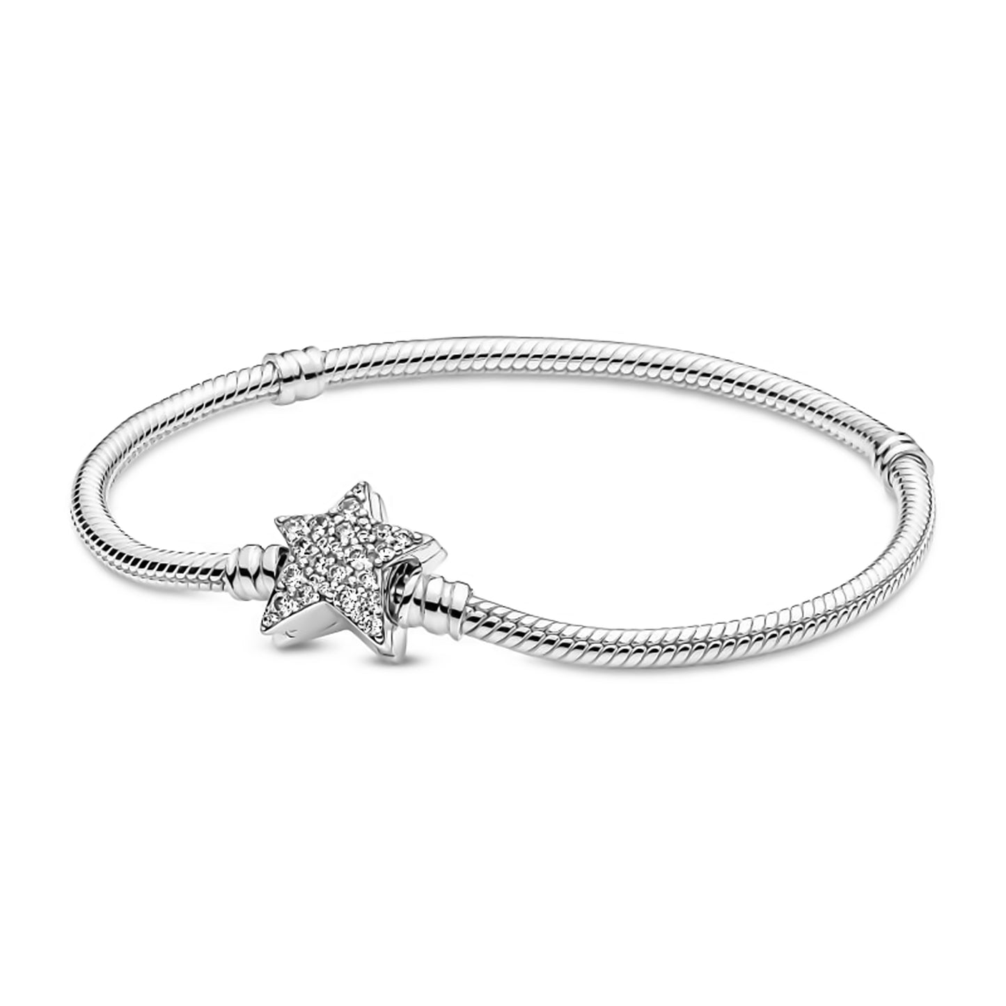 MariaFonte Bracciale Semi-Rigido in Argento 925 con Chiusura a Clip a Stella Compatibile con Charm Pandora