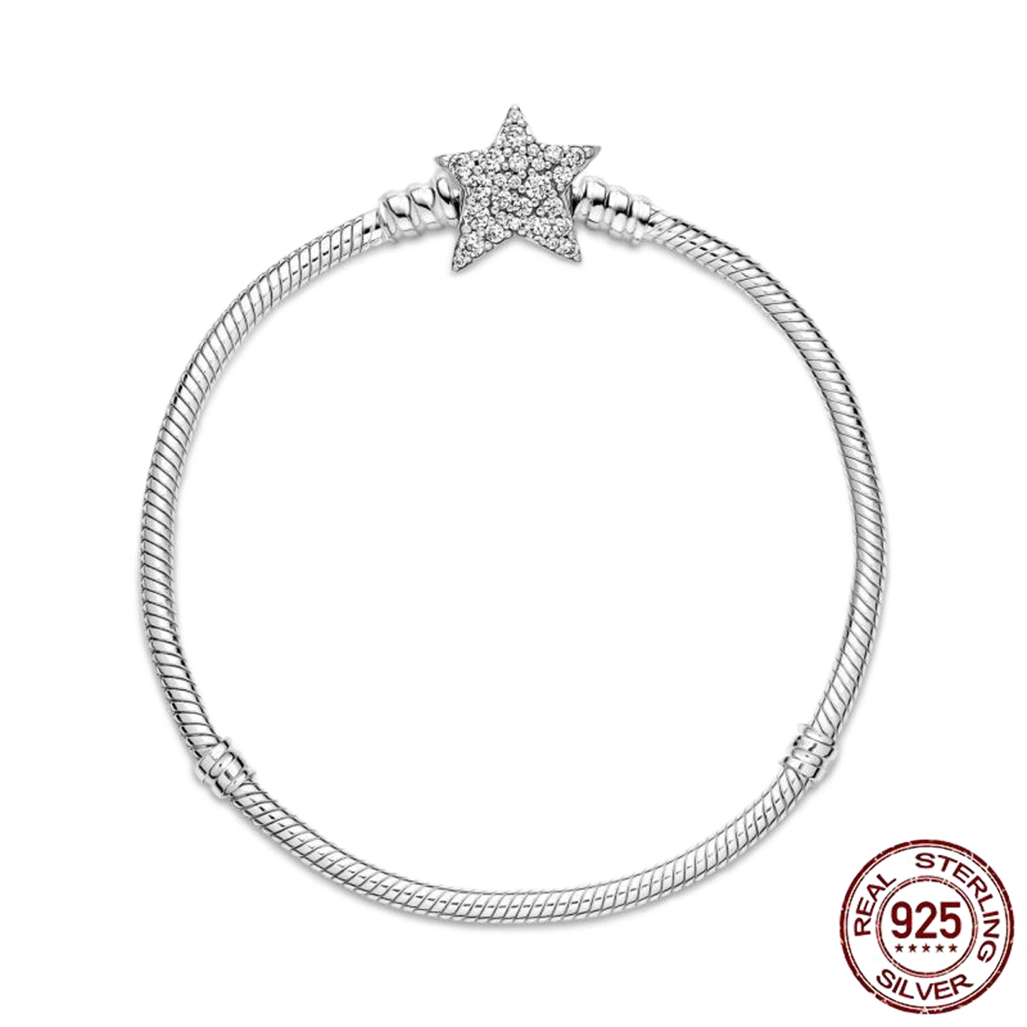 MariaFonte Bracciale Semi-Rigido in Argento 925 con Chiusura a Clip a Stella Compatibile con Charm Pandora