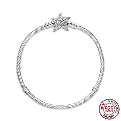 MariaFonte Bracciale Semi-Rigido in Argento 925 con Chiusura a Clip a Stella Compatibile con Charm Pandora