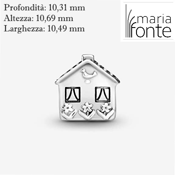 MariaFonte Bead Charm Casetta in Argento 925 Compatibile con Collane e Bracciali Pandora