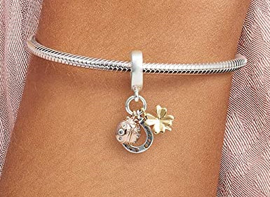 MariaFonte Charm Ciondolo Portafortuna Coccinella Quadrifoglio Ferro di Cavallo Argento 925 Zirconia Compatibile con Collane e Bracciali Pandora