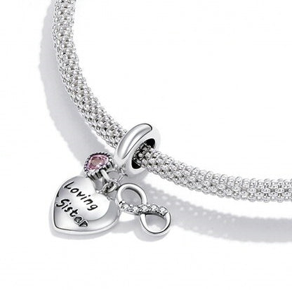 Maria Fonte Charm Cuore Loving Sister (amorevole sorella) Argento 925 Zirconia Compatibile con Collane e Bracciali Pandora