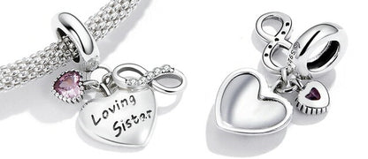 Maria Fonte Charm Cuore Loving Sister (amorevole sorella) Argento 925 Zirconia Compatibile con Collane e Bracciali Pandora