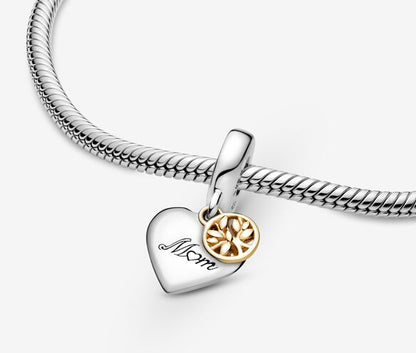 MariaFonte Charm Albero della Famiglia Cuore You are the heart of our Family (sei il cuore della nostra famiglia) Argento 925 Oro 14K Compatibile con Collane e Bracciali Pandora