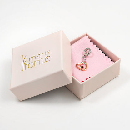 Maria Fonte Charm Cuore Rosa Corallo Rosso Infinito Argento 925 Zirconia Compatibile con Collane e Bracciali Pandora