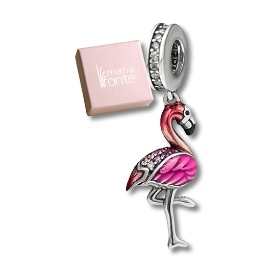 MariaFonte Charm Fenicottero Rosa Portafortuna Argento 925 Compatibile con Collane e Bracciali Pandora