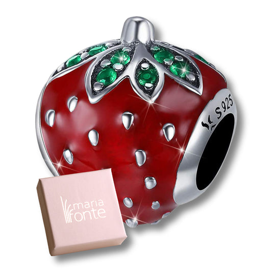 MariaFonte Bead Charm Fragola in Argento 925 con Zirconia Compatibile con Collane e Bracciali Pandora