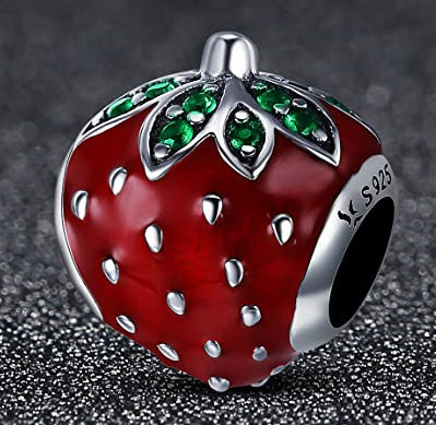 MariaFonte Bead Charm Fragola in Argento 925 con Zirconia Compatibile con Collane e Bracciali Pandora