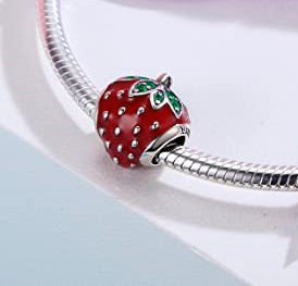 MariaFonte Bead Charm Fragola in Argento 925 con Zirconia Compatibile con Collane e Bracciali Pandora