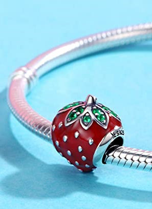 MariaFonte Bead Charm Fragola in Argento 925 con Zirconia Compatibile con Collane e Bracciali Pandora