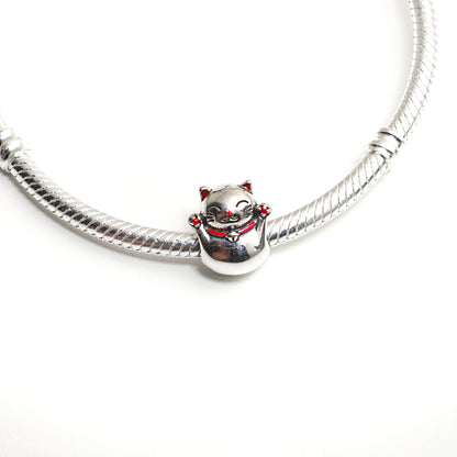 Maria Fonte-Bead Charm Ciondolo Gatto Giapponese Portafortuna (Maneki Neko) in Argento  925 Compatibile con Collane e Bracciali Pandora