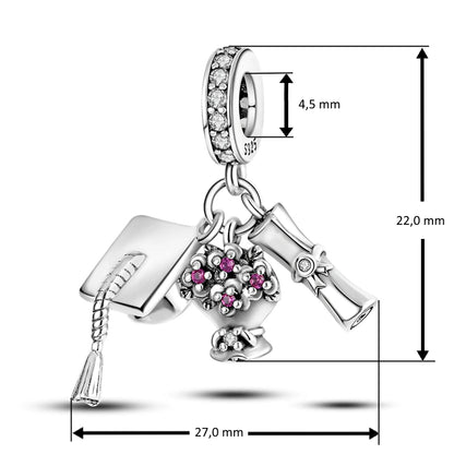 MariaFonte Charm Laurea Diploma Fiori Pergamena Portafortuna Argento 925 Zirconia Compatibile con Collane e Bracciali Pandora