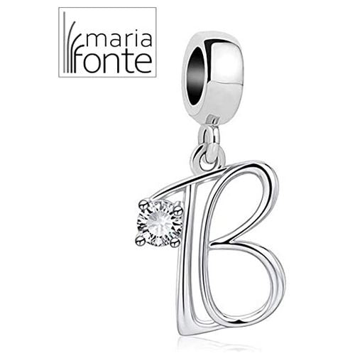 Maria Fonte Bead Charm a Forma di Lettera Iniziale del Nome in Argento con Zirconia Compatibile con Collane e Bracciali Pandora