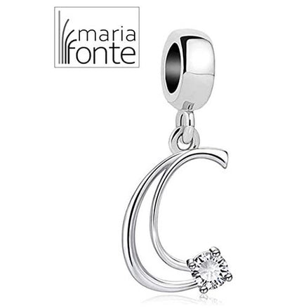 Maria Fonte Bead Charm a Forma di Lettera Iniziale del Nome in Argento con Zirconia Compatibile con Collane e Bracciali Pandora